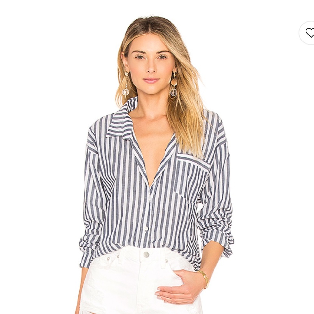 Blue and white striped button up